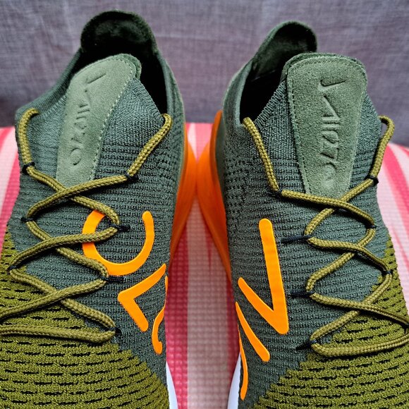 Nike Air Max 270 Flyknit Men 10.5 Olive Green Orange Men's Athletic Sneakers - Picture 10 of 14